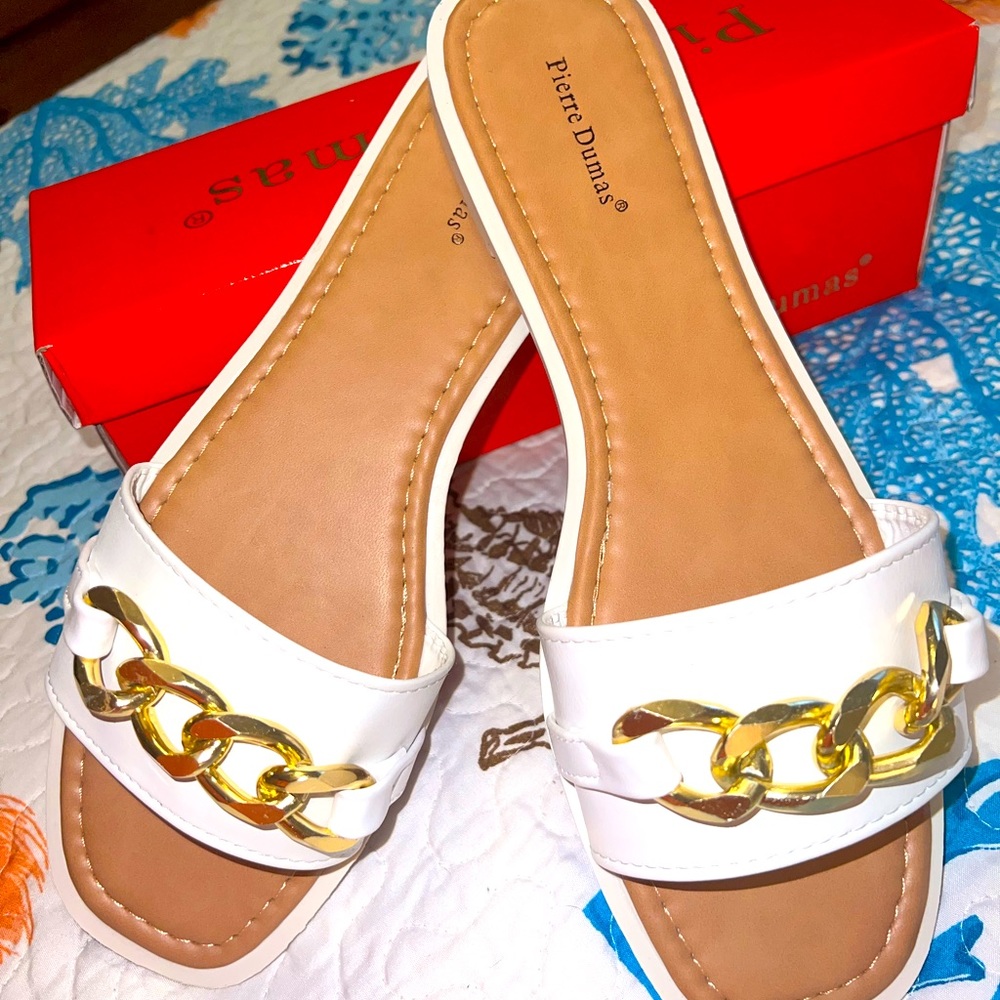 White and Gold Slide On Size 11 Pierre Dumas